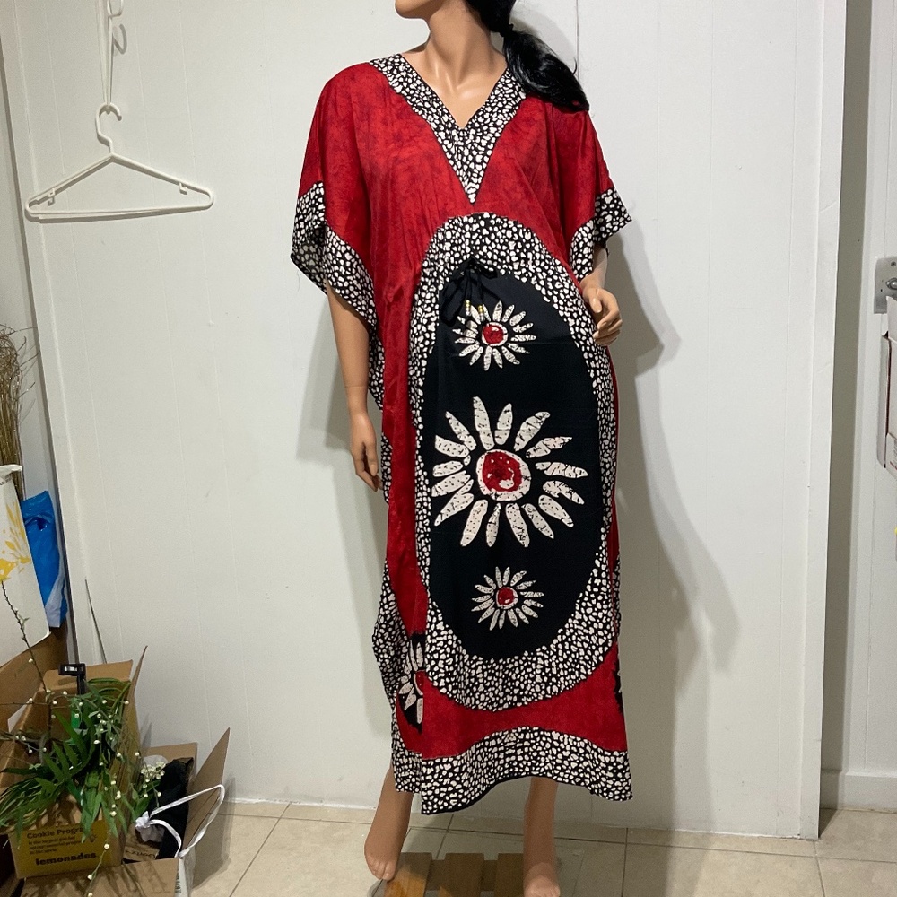 Jessica Taylor Kaftan Maxi Women's One Size Bling Resort Wear Boho Relax Red